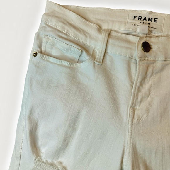 Frame Denim Distressed Le Skinny De Jeanne Skinny Jeans in “Blanc” White Size 26 - Picture 8 of 16